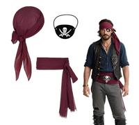 NVTEGR 3 Pcs Pirate Accessories Set, Pirate Bandana Belt and Eye Patch, Outfit for Medieval Renaissance Costume Halloween Party Fancy Dress Parties