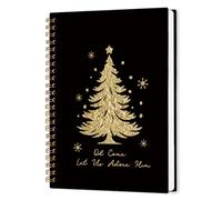 nvucamd Black Gold Christmas Spiral Notebook, Oh Come Let Us Adore Him Christian Journal Notebook, Christmas Tree Journaling Notebooks for Women, Christian Xmas Gifts Office Supplies, 5.5x8.3In