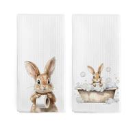 nvucamd Cute Bunny Rabbit Hand Towels for Bathroom Set of 2, Funny Rabbit Nursery Decor Dish Tea Towels, Easter Bunny Lovers Gifts Hand Towel for Toilet Washroom Kitchen Decor, 16x24 Inch