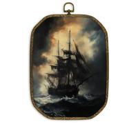 nvucamd Dark Ghost Ship Octagon Wall Art Decor Framed,10.2x7 Inches | Gothic Fantasy Pirate Ship Canvas Prints Wall Art, Moody Nautical Hanging Decor for Bathroom Living Room