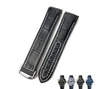 NVVVNX 20mm 22mm Leather Cowhide Rubber Watchbands Fit For Omega Seamaster Planet Ocean 600 GMT Orange Watch Strap(White line,22mmBlack buckle)
