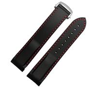 NVVVNX Curved End 20 Mm 22 Mm Rubber Silicone Strap For Omega Watch At150 Seamaster 007 For Seiko Mido Brand Strap(Black red-silver,20mm)