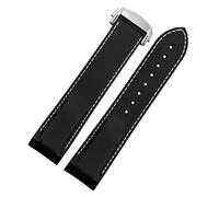 NVVVNX Curved End 20 Mm 22 Mm Rubber Silicone Strap For Omega Watch At150 Seamaster 007 For Seiko Mido Brand Strap(Black White-Silver,20mm)