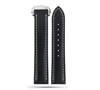 NVVVNX For Omega Seamaster 300 150 Speedmaster 007 AT150 Brown Watchband Bracelet Deployant Clasp 19mm 20mm 21mm Italian Leather Strap(B Black-silver,20mm)