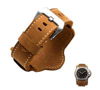 NVVVNX Retro Thick Genuine leather men Wrist watch strap for Panerai PAM380 111 351 Brown Black with mat 20mm 22mm 24mm 26mm(Brown-Silvery Buckle,26mm)