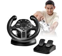 NVYAZJ Gaming Racing Wheel with Floor Pedals, Simulated Driving Controller with Vibration Joysticks 4 Large Suction Cups 200MM Diameter 90° Rotation 2 High Simulation Motors