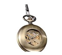 NVYRFS Vintage Bronze Skeleton Hand Wind Mechanical Pocket Watch Men Steampuk Pendant Clock Chain with Arabic Numerals