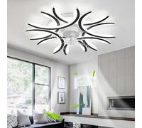 NVZHIDAI LED Ceiling Fan Lights Bedroom Remote Control Silent Ceiling Light with Fan Dimmable Reversible 6 Speed Flush Mount Fan Light Smart DC Large Modern for Living Room, Lounge, Black||A
