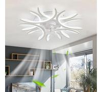 NVZHIDAI LED Ceiling Fan Lights Bedroom Remote Control Silent Ceiling Light with Fan Dimmable Reversible 6 Speed Flush Mount Fan Light Smart DC Large Modern for Living Room, Lounge, White||A