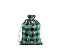 Nvzi 10pcs Christmas Drawstring Bags with Snowflake Pattern Buffalo Plaid Favor Bags Linen Cloth Gift Treat Bag for Christmas Birthday Party (3.93 x 5.51Inch,Green A)