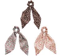 Nvzi 3 Packs Scarf Scrunchies, Polka Dot Daisy Flower Hair Scarf Scarves, Satin Silk Long Tails Scrunchy, Bowknot Hair Bands, Elastics Ponytail Holder, Donut Hair Ties for Women Girls (Style13)