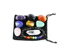 Nvzi 7 Tumbled Polished Natural Chakra Stones Set with Lava Rock 7 Chakras Bracelet and Clear Quartz for Healing Crystal Gemstones, Reiki Chakra Balancing and Energy Meditation Therapy