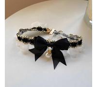 Nvzi Black XS Size Lace Pet Collar with Cute Pearl Pendant for Cats Dogs - 1 Piece