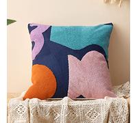 Nvzi Boho Geometric Tufted Decorative Throw Pillow Cover Farmhouse Cotton Embroidery Accent Square Cushion Case for Couch Sofa Bed (EmbroideryL, 18"x18")