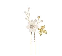 Nvzi Bridal Flower Wedding Hair Pins Crystal Pearl Hair Combs Clips Headpiece Gold Wedding Hair Accessories Jewelry with Rhinestone for Brides Bridesmaids Women Girls (White) X04