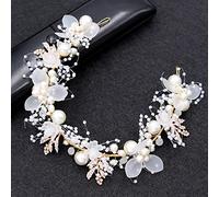 Nvzi Bridal Flower Wedding Hair Pins Crystal Pearl Hair Combs Clips Headpiece Gold Wedding Hair Accessories Jewelry with Rhinestone for Brides Bridesmaids Women Girls (White) X10
