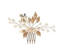Nvzi Bridal Flower Wedding Hair Pins Crystal Pearl Hair Combs Clips Headpiece Gold Wedding Hair Accessories Jewelry with Rhinestone for Brides Bridesmaids Women Girls (White) X09