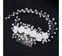 Nvzi Bridal Flower Wedding Hair Pins Crystal Pearl Hair Combs Clips Headpiece Gold Wedding Hair Accessories Jewelry with Rhinestone for Brides Bridesmaids Women Girls (White) X07
