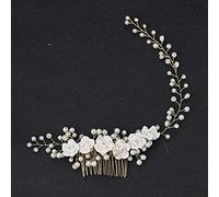Nvzi Bridal Flower Wedding Hair Pins Crystal Pearl Hair Combs Clips Headpiece Gold Wedding Hair Accessories Jewelry with Rhinestone for Brides Bridesmaids Women Girls (Gold) R