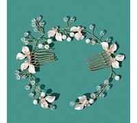 Nvzi Bridal Flower Wedding Hair Pins Crystal Pearl Hair Combs Clips Headpiece Gold Wedding Hair Accessories Jewelry with Rhinestone for Brides Bridesmaids Women Girls (White) X05