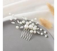 Nvzi Bridal Flower Wedding Hair Pins Crystal Pearl Hair Combs Clips Headpiece Gold Wedding Hair Accessories Jewelry with Rhinestone for Brides Bridesmaids Women Girls (Silvery) Z36