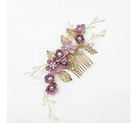 Nvzi Bridal Flower Wedding Hair Pins Crystal Pearl Hair Combs Clips Headpiece Gold Wedding Hair Accessories Jewelry with Rhinestone for Brides Bridesmaids Women Girls (Purple) L02