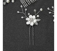 Nvzi Bridal Flower Wedding Hair Pins Crystal Pearl Hair Combs Clips Headpiece Gold Wedding Hair Accessories Jewelry with Rhinestone for Brides Bridesmaids Women Girls (Silver white) L25