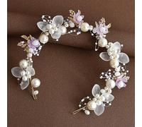Nvzi Bridal Flower Wedding Hair Pins Crystal Pearl Hair Combs Clips Headpiece Gold Wedding Hair Accessories Jewelry with Rhinestone for Brides Bridesmaids Women Girls (Purple) L44