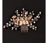 Nvzi Bridal Flower Wedding Hair Pins Crystal Pearl Hair Combs Clips Headpiece Gold Wedding Hair Accessories Jewelry with Rhinestone for Brides Bridesmaids Women Girls (Gold) A28