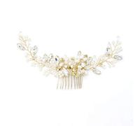Nvzi Bridal Flower Wedding Hair Pins Crystal Pearl Hair Combs Clips Headpiece Gold Wedding Hair Accessories Jewelry with Rhinestone for Brides Bridesmaids Women Girls (Gold) Y