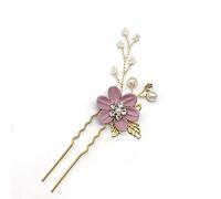 Nvzi Bridal Flower Wedding Hair Pins Crystal Pearl Hair Combs Clips Headpiece Gold Wedding Hair Accessories Jewelry with Rhinestone for Brides Bridesmaids Women Girls (Purple)