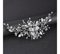 Nvzi Bridal Flower Wedding Hair Pins Crystal Pearl Hair Combs Clips Headpiece Gold Wedding Hair Accessories Jewelry with Rhinestone for Brides Bridesmaids Women Girls (White) X19
