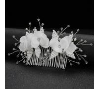 Nvzi Bridal Flower Wedding Hair Pins Crystal Pearl Hair Combs Clips Headpiece Gold Wedding Hair Accessories Jewelry with Rhinestone for Brides Bridesmaids Women Girls (White) X16