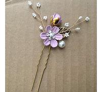 Nvzi Bridal Flower Wedding Hair Pins Crystal Pearl Hair Combs Clips Headpiece Gold Wedding Hair Accessories Jewelry with Rhinestone for Brides Bridesmaids Women Girls (Purple) L15