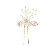 Nvzi Bridal Flower Wedding Hair Pins Crystal Pearl Hair Combs Clips Headpiece Gold Wedding Hair Accessories Jewelry with Rhinestone for Brides Bridesmaids Women Girls (White) X03