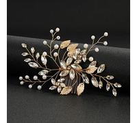 Nvzi Bridal Flower Wedding Hair Pins Crystal Pearl Hair Combs Clips Headpiece Gold Wedding Hair Accessories Jewelry with Rhinestone for Brides Bridesmaids Women Girls (White) X14