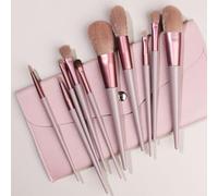 Nvzi Makeup Brush Set 10 Pcs Premium Synthetic Foundation Powder Concealers Eye shadows Blush Pink Makeup Brushes with Pink Storage Bag（A01)