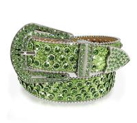 Nvzi Men Women Rhinestones Belt, Western Bling Belt Sparkly Diamond Belt Cowgirl Cowboy Punk Studded Belt (Green), Green, 53.14*1.49inch