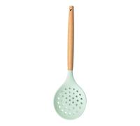 Nvzi Non-Stick Silicone Kitchen Utensils,Cooking Strainer Wooden Handle Colander Spoon Skimmer Strainer BPA Free for Baking & Serving light cyan 12.68" x 3.78"