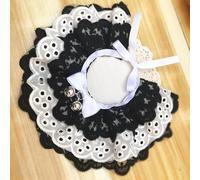 Nvzi Pet Bib for Cats Lace Cat Collar Style, Soft Polyester Bib for Kittens, Cute and Functional Accessory-Black Silver Bells,XS Size, 1 Piece