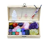 Nvzi Premium Crystals and Healing Stones Set in Wooden Display Box, Gemstones and Crystals Kit, Raw Crystals for Beginners, 7 Chakra Stones, Witchcraft Supplies and Tools, Spiritual Gifts for Women