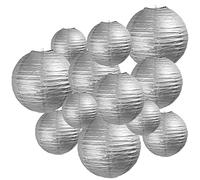 Nvzi Silver Paper Lanterns 12 Pcs Assorted Size of 6" 8" 10" 12" Chinese Round Paper Hanging Decorations Ball Lanterns Lamps for Home Decorations, Parties, and Weddings