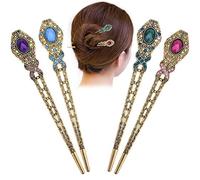 NW 4 Pcs Chinese Vintage Rhinestone Hair Clip Chignon Pin Hair Decor flower Hairpin Metal Hair Stick for Women