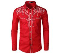 NW Mens Stylish Western Cowboy Shirt Embroidered Slim Fit Casual Long Sleeve Shirts Mens Wedding Party Shirt