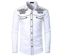 NW Mens Stylish Western Cowboy Shirt Embroidered Slim Fit Casual Long Sleeve Shirts Mens Wedding Party Shirt