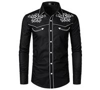 NW Mens Stylish Western Cowboy Shirt Embroidered Slim Fit Casual Long Sleeve Shirts Mens Wedding Party Shirt