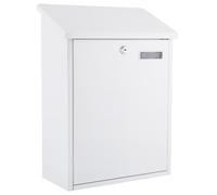 Burg-Wachter MB04 White Grand Wall Mounted Galvanised Steel Lockable Weatherproof Post Box - 33x45x15cm