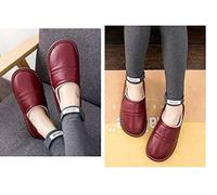 Nwarmsouth House Shoes w/Anti-Skid Sole,Winter leather slippers, non-slip thermal wool shoes-wine red_UK5.5-UK6,Ladies Mens Comfort Slippers