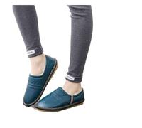 Nwarmsouth New Mens Slip On Mules Slippers,Winter leather slippers, non-slip thermal wool shoes-Royal Blue_UK5.5-UK6,Mens Luxury Slippers Shoes