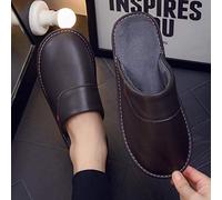 Nwarmsouth Women's Anti-Slip House Slippers,Autumn and winter warm leather cotton shoes, non-slip comfortable slippers-dark brown_UK4.5-UK5,Winter Slippers Waterproof House Slippers